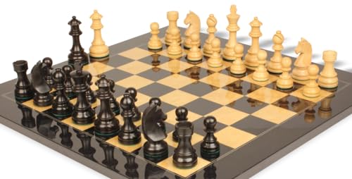 The Chess Store German Knight Staunton Chess Set Ebonized & Boxwood with Black & Ash Burl Board 3.75" King