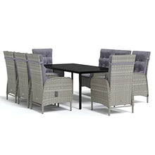 LKJVFCPW 9-Piece Patio Dining Set, Outdoor PE Rattan Table and 8 Ergonomic Chairs with Cushions, Weather-Resistant Garden Furniture for Backyard and Deck, Gray and Black
