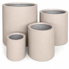 Set of 4 Round Cylinder Polystone Indoor/Outdoor Planters, Sand