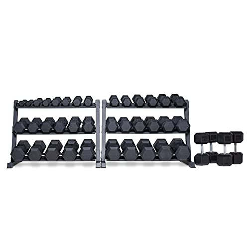 REP FITNESS Rubber Hex Dumbbell Set with Racks Matte Black