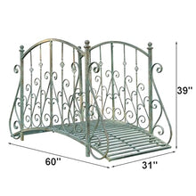 NYZAL 60" Metal Arch Zen Garden Bridge with Safety Siderails, Decorative Footbridge, Delicate Floral Scrollwork for Stream, Fish Pond, Antique, Easy Assembly and Durable