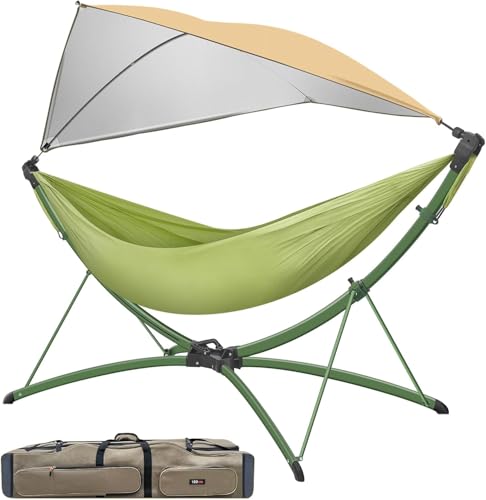 All-in-One Garden Hammock Chair Set - 110" x 75" Durable Nylon, 8-Level Recline, Easy Setup for Camping/Beach (Green)