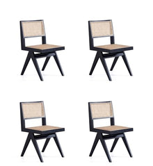 Manhattan Comfort Hamlet Rattan Wicker Cane Side Dining Chair Set of 4 Black/Natural