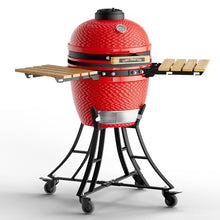 LuauCrafter 18-Inch Ceramic Charcoal Grill and Smoker with Cart Red