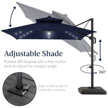 Best Choice Products 9x12ft LED Cantilever Patio Umbrella w/Base Included & 360° Rotation, Large Solar Offset Hanging Outdoor Sun Shade for Deck, Backyard Table w/Stand & Lights – Navy Blue