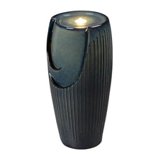 Blue Ceramic Pillar Fountain, Decorative Water Fountain with LED Lights and Quiet Pump, Indoor Outdoor Water Feature for Patio, Garden, Deck, Balcony, Office and Home Décor