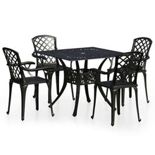 WEHUOSIF 5-Piece Cast Aluminum Outdoor Bistro Set with Round Table and 4 Chairs, Black Patio Dining Set with Umbrella Hole for Shade