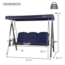 Kozyard Herbert Deluxe 3-Seat Patio Porch Swing Chair with Stand