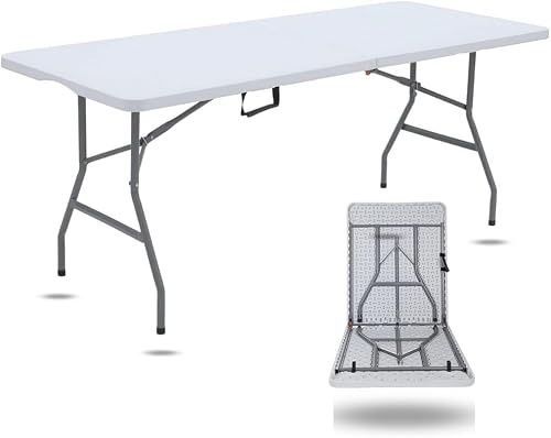New Home Era Fold Up Table – 6 ft Plastic Folding Table for Picnics, Parties, Camping – Outdoor Table with Carrying Handle – Bi-Fold Rectangular Design – Lightweight and Durable (5)