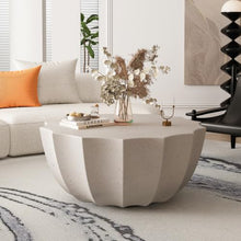 35" Indoor Round Coffee Table, Waterproof Coffee Table Modern MgO Cement Design End Tables for Living Room, Patio Outdoor Coffee Tables for Garden, Backyard, Balcony, White