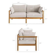 Modway Eleni Outdoor Teak Wood Loveseat in Natural Sail – 64 Inch Patio 2 Seat Sofa with Sunproof Foam Cushions
