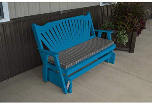 A & L Furniture Co. Yellow Pine 6' Fanback Glider Al Caribbean Blue