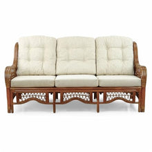 Wickerix Malibu Lounge Three-Seater Sofa Natural Rattan Wicker Handmade Design (Cream Cushions, Colonial)