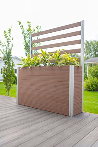 Vita Urbana 16 inch x 56 inch x 33 inch Embossed Vinyl Large Parklette Planter with Trellis, Espresso Brown, Woodgrain, PVC, BPA and Pthalate Free, VT17534