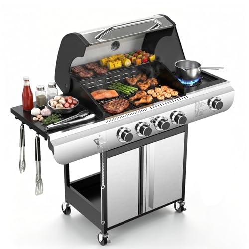 Kismile 4 Burner Propane Grill with Side Burner, 42,000 BTU