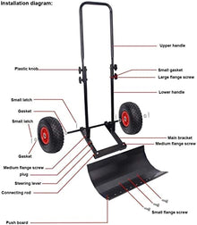 Snow Shovel with Wheels Heavy Duty Rolling Adjustable Snow Pusher with 6-Inch Polypropylene Wheels and Adjustable Aluminum Handle Efficient Snow Plow Suitable for Driveway Or Pavement Clearing