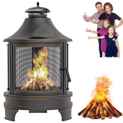 Bonfire Fire Pit & Outdoor Chimney with Mesh Guard, 2-in-1 Heating & Grilling, Heavy-Duty All-Weather, Easy-Clean Ash Pan, Perfect for Backyard, Patio, RV