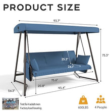 Weather Resistant Hanging Swing Bed, 3-in-1 Patio Porch Swing, Adjustable Canopy, 3-4 Seater 600 lbs Backyard Garden Waterproof