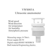 Mechanivis VWS005A 5v Ultrasonic Anemometer Digital Air Temperature Humidity Meter Agriculture Meteorological Station