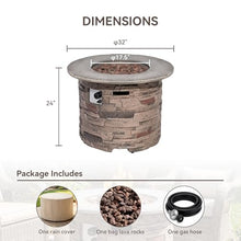 COSIEST Outdoor Propane Concrete Fire Pit Table w Imitation Stone Surface 32-inch Round Fire Table, Certified, 40,000 BTU Stainless Steel Burner, Free Lava Rocks, Fits 20lb Tank Inside