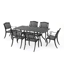 Christopher Knight Home Cayman Outdoor 6-Seater Cast Aluminum Dining Set 7-Pcs Black Sand