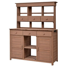 Garden Potting Bench with Hutch and Storage for Outdoor Use 65.7 Inches Tall with 3 Shelves 6 Drawers 2 Cabinets