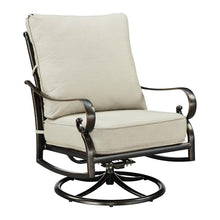 Oakland Living Pair of Black Aluminum Patio Deep Seating Swivel Rocker Club Chairs with Light Grey Cushions