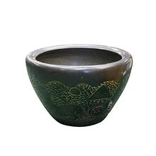 Orientliving Chinese Dark Gray Black Ceramic Motif Pattern Accent Pot Planter Black