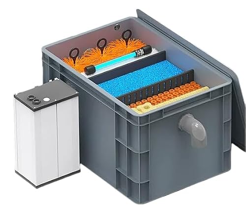 Pond Filter Box System with Submersible Pump and UV Lamp, Multi-Stage Bio Filtration with Bottom Drainage, Industrial-Grade PP Construction for Outdoor Garden Fish Ponds，Solar with Battery - 4m³