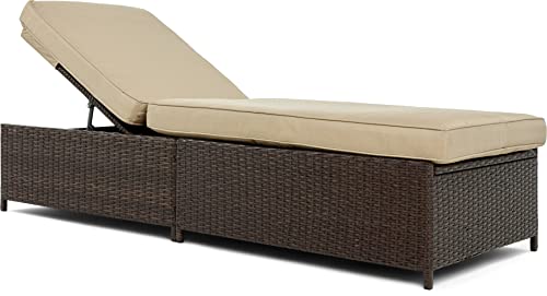 Serta Brown Resin Wicker Outdoor Patio Storage Chaise Lounge Beige