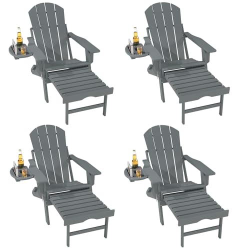 FOOWIN Folding Adjustable Adirondack Chair with Ottoman Set of 4