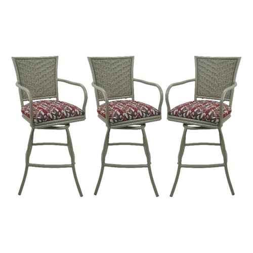 Tobias Designs Set of 3 Erin - Outdoor Indoor 34" Swivel Bar Stool - Simi Desert Rose on Beige
