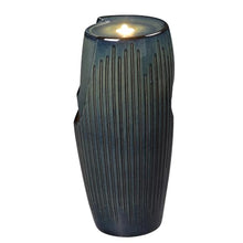 Blue Ceramic Pillar Fountain, Decorative Water Fountain with LED Lights and Quiet Pump, Indoor Outdoor Water Feature for Patio, Garden, Deck, Balcony, Office and Home Décor