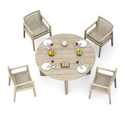 TeakFurnitureOutlet A-Grade Teak 5pc Dining 60 SEMA Round Table SEMA Arm Chair Set