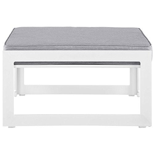 Modern Urban Contemporary Outdoor Patio Ottoman, White Grey Fabric Steel