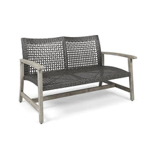 Seeheool Hampton Outdoor Acacia Wood Wicker Loveseat, Patio Furniture Conversation Set for Backyard