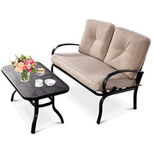 ReunionG 2 Pcs Patio Outdoor Loveseat Set, 2 Person Bench and Coffee Table, Steel Frame Sofa Set with Cushion, for Porch Yard Garden Outside, Loveseat Outdoor Furniture Set