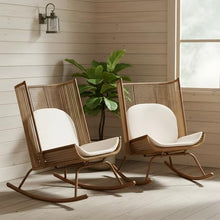 Christopher Knight Home Armont Outdoor Rocking Chair Set of 2, High Back PE Rattan Wicker Rocker with Metal Frame, Rocking Chair with Cushion, Rocker with Ergonomic Design for Patio or Lounge, Brown