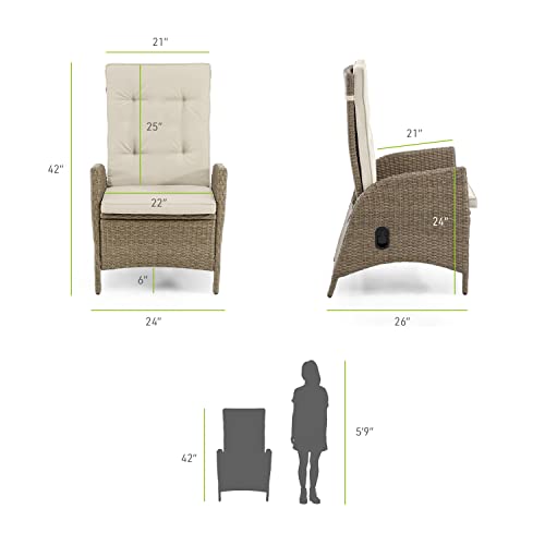 Greemotion Garda Modern 4-Piece Aluminum Reclining Chairs and Ottomans Set Beige and Natural Brown