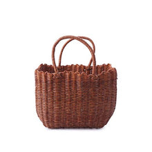 FENOKD Picnic Baskets Plastic Imitated Rattan Wicker Bag Portable Picnic Basket Shopping Bag Woven Grocery Basket Fruit Snack Food Storage Basket，