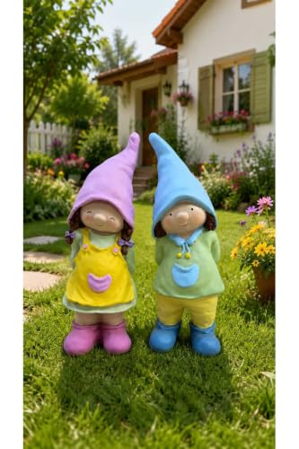 SODEF Decorative Couple Gnome Statues Set of 2 for Indoor Outdoor Use 21.7 x 8.3 in Garden Villa Balcony Landscape Decor Whimsical Gift Idea - Blue