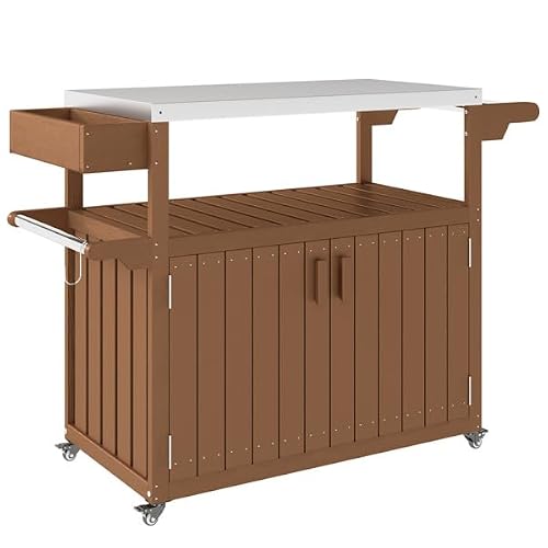 Outdoor Grill Cart with Stainless Steel Tabletop & Storage Cabinet