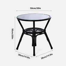 HAIZHEN Side End Table Glass Top Side Table, Patio Rattan Round End Table with Storage, Outdoor Garden Patio Furniture End Table, Black for Living Room Bedroom