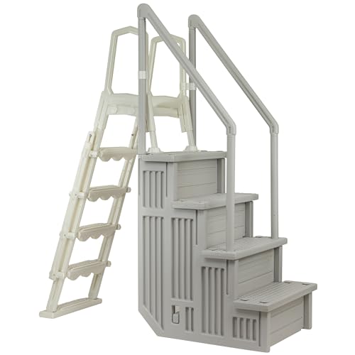 Aqua Select Anti-Slip in-Pool Steps with Outside Flip-Up Ladder