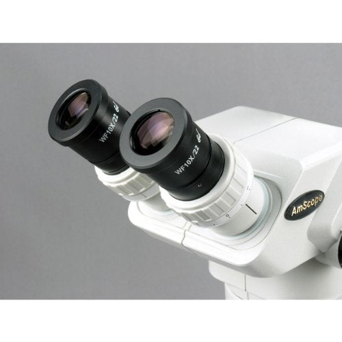 AmScope Professional Binocular Stereo Zoom Microscope with EW10x Eyepieces, 3.35X-45X Magnification, Single-Arm Boom Stand Clear