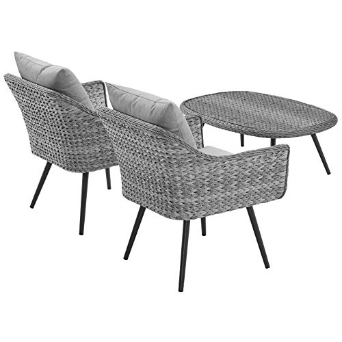 Modern Outdoor Patio Lounge Chair and Coffee Table Set, Aluminum Fabric Wicker Rattan, Grey Gray
