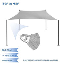 E&K Sunrise 30' x 40' Sun Shade Sail Rectangle Canopy Shade Cover with A Ring Steel Cable Wire UV Block for Pergola Patio Backyard Garden Deck Outdoor (Light Gray)