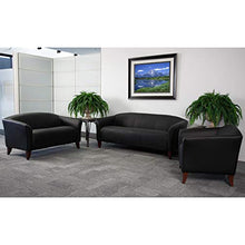 BizChair Black LeatherSoft Loveseat with Cherry Wood Feet