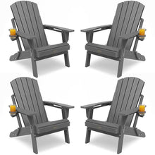 POWERWOOD Adirondack Chair with Cup Holder: Adirondack Chairs set of 4 Plastic HDPE Material Furniture - Composite Fire Pit Chairs Foldable for Outdoor/Backyard/Garden/Lawn/Deck/Porch/Patio