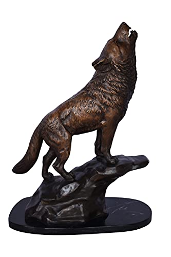 Nifao Wolf, Howling Wolf on Cliff Medium Bronze Statue, 9"L x 20"W x 26"H